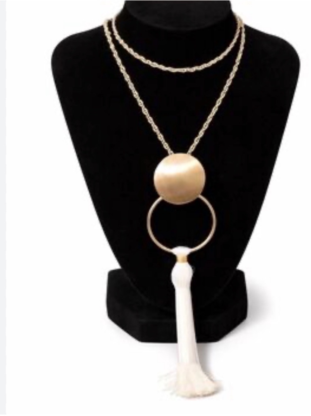 Gold and White Tassel Pendant Necklace - Women Jewelry plunder design